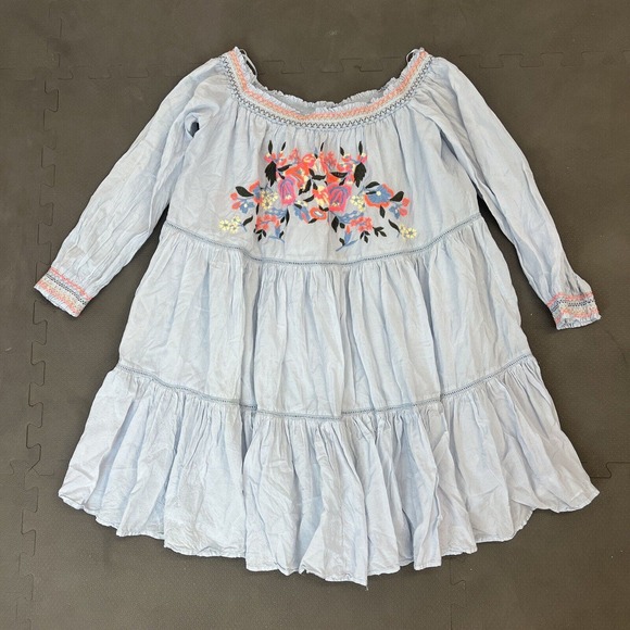 Free People Spell On You Floral Embroidered Dress 3/4 Sleeve Light Blue Medium - Picture 5 of 9